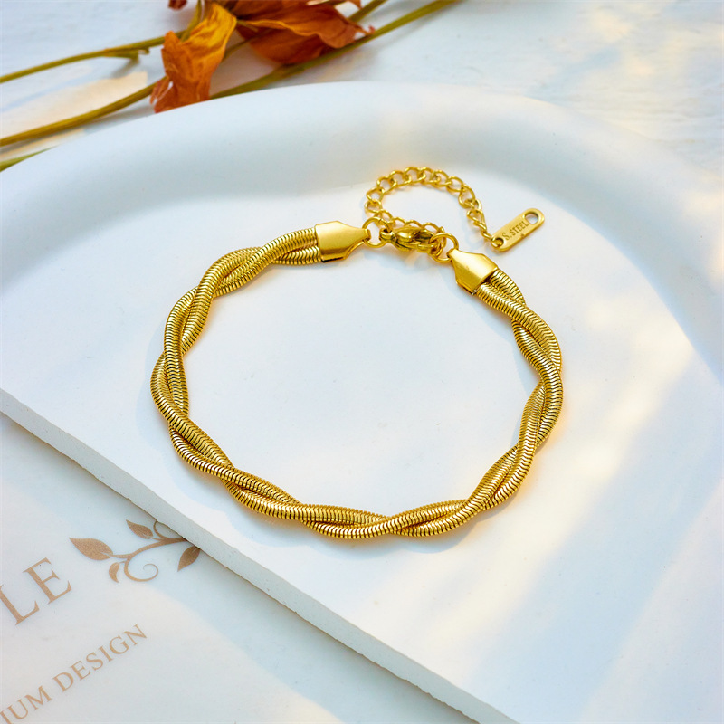 European and American minimalist fashion punk hip-hop metal titanium steel plain ring twist chain bracelet