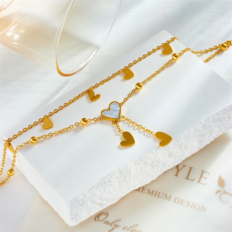 European and American style niche personalized versatile high-end chain tassel heart pendant titanium steel multi-layered anklet