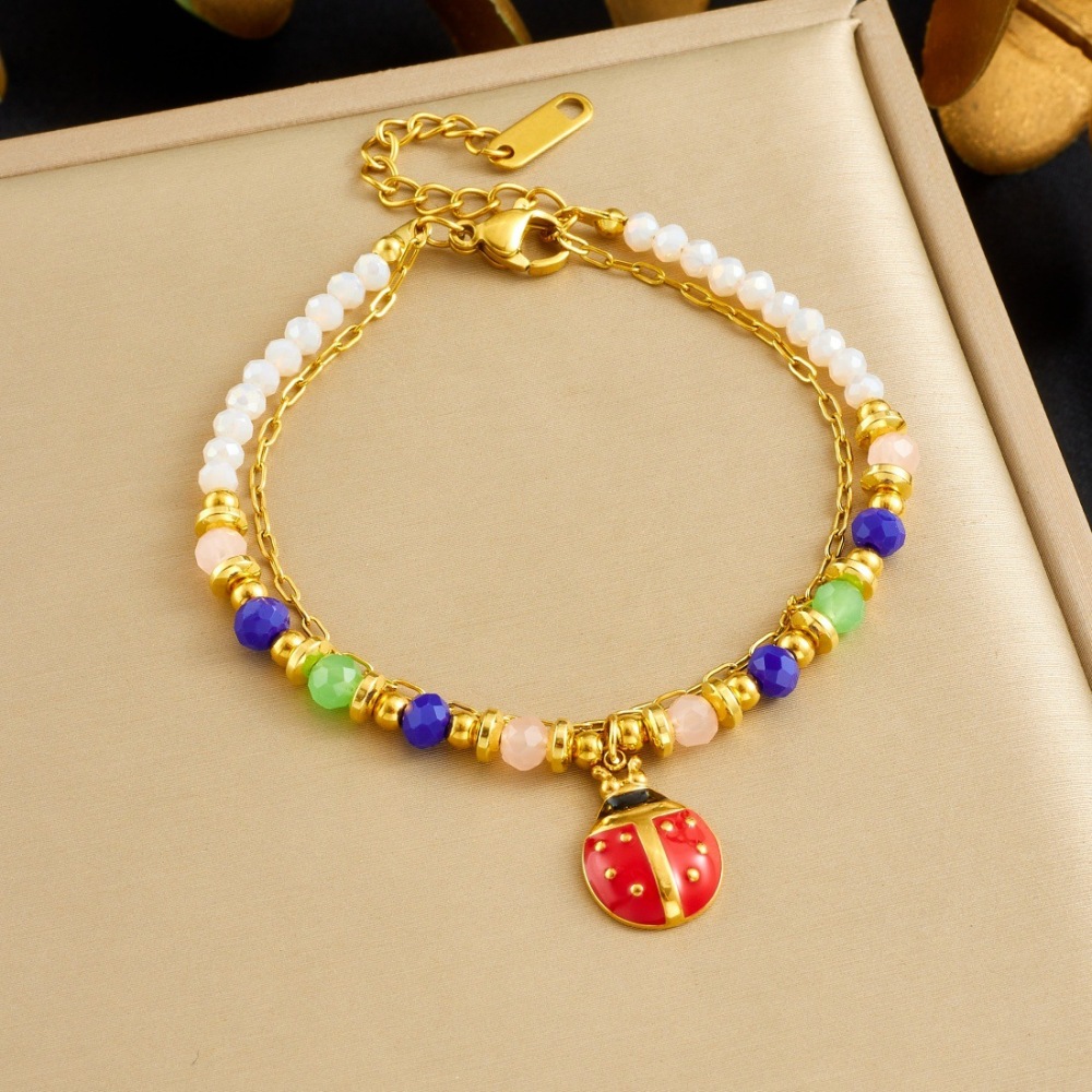 European and American cross-border colored plastic faceted beaded chain, rope chain, dripping oil, three-dimensional mushroom, strawberry, ladybug pendant bracelet