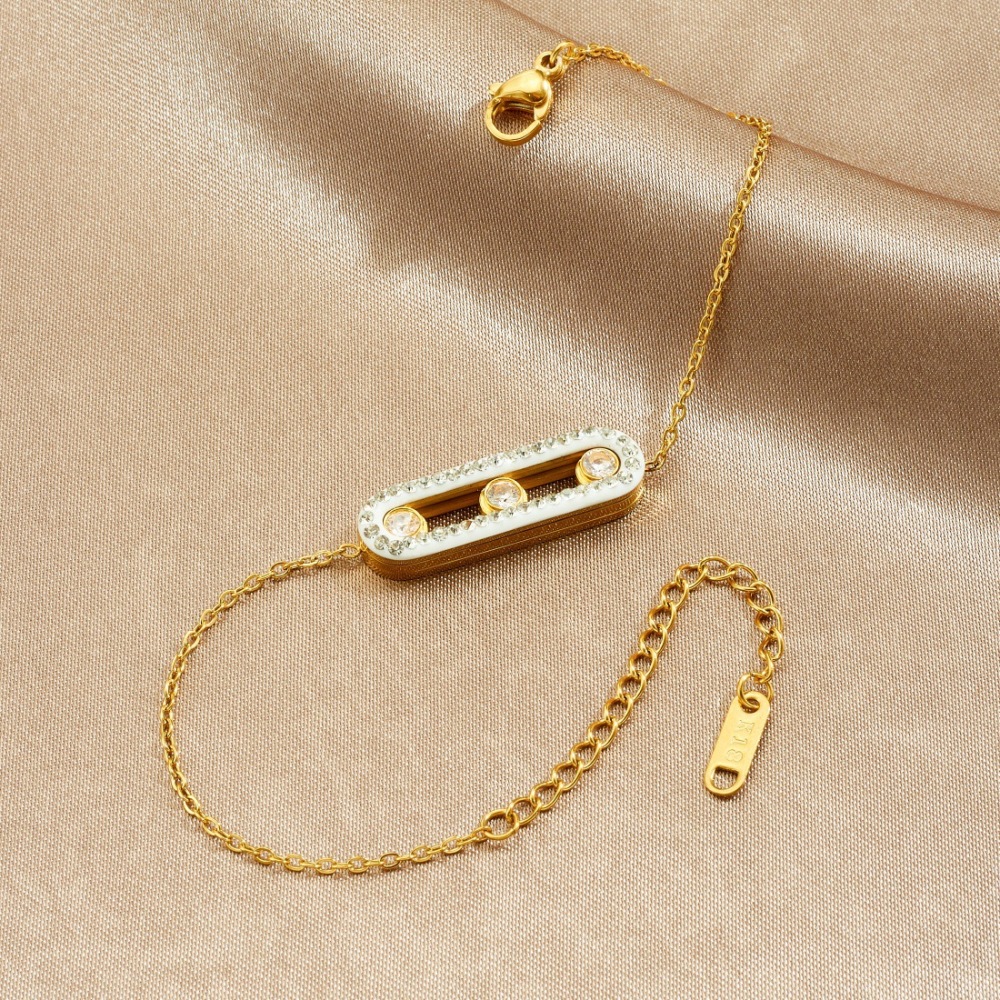 Cross-border niche design diamond-encrusted gold-plated long geometric full diamond pendant chain stainless steel minimalist bracelet