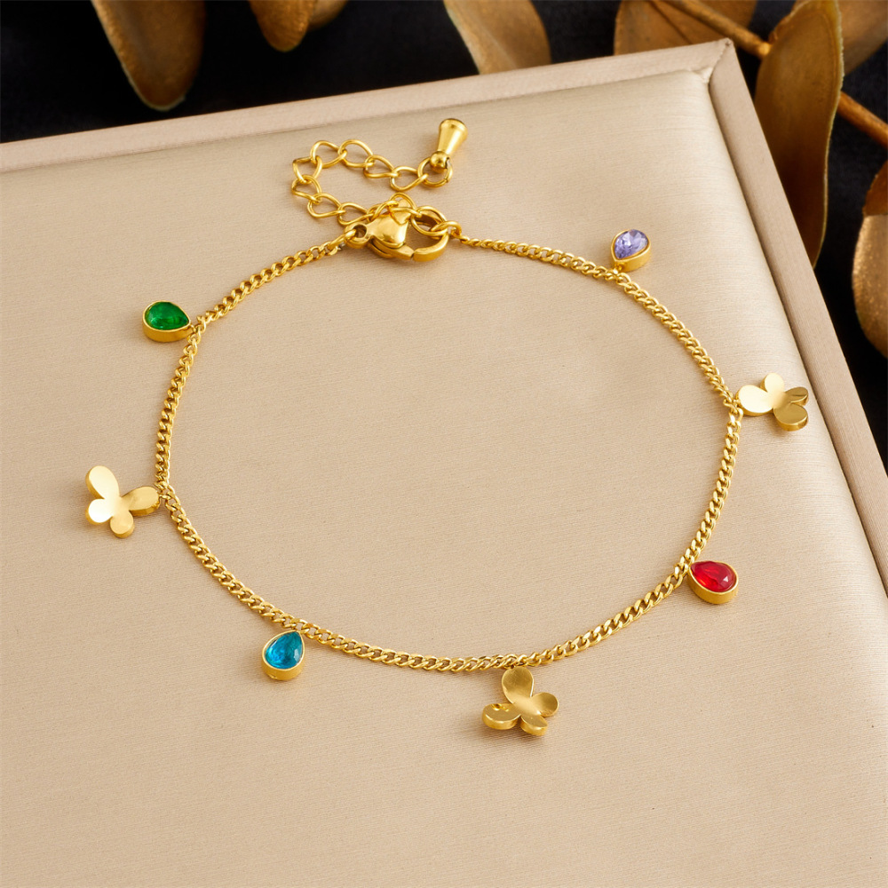 New cross-border minimalist and exquisite thin chain stainless steel bracelet with dripping lip, fruit, flower, and rhinestone accessories.