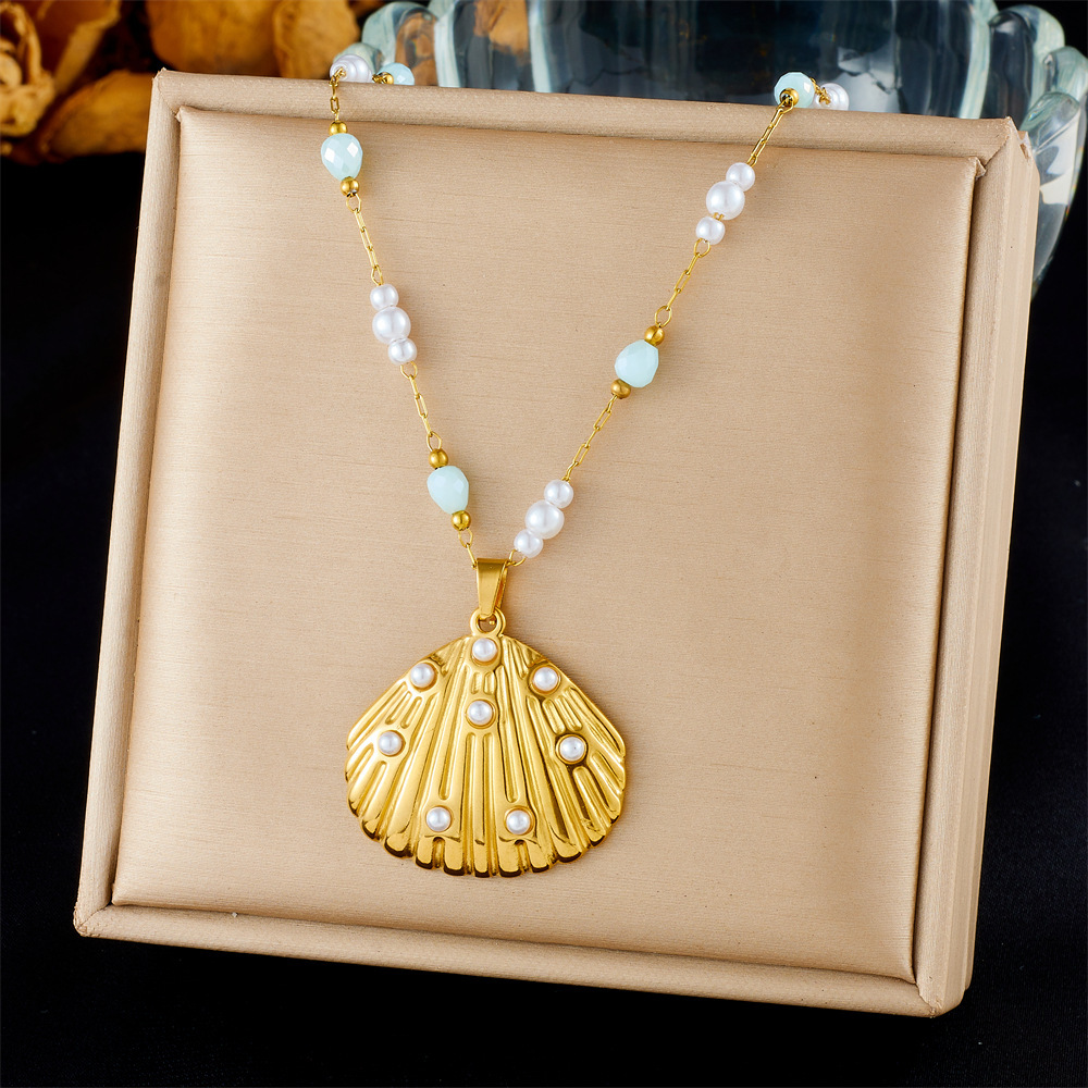 Cross-border fashion ocean series accessories pendant gold-plated stainless steel starfish shell multi-element dripping butterfly necklace