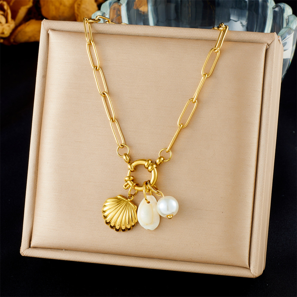 Cross-border fashion ocean series accessories pendant gold-plated stainless steel starfish shell multi-element dripping butterfly necklace