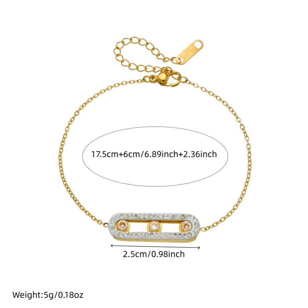 Cross-border niche design diamond-encrusted gold-plated long geometric full diamond pendant chain stainless steel minimalist bracelet