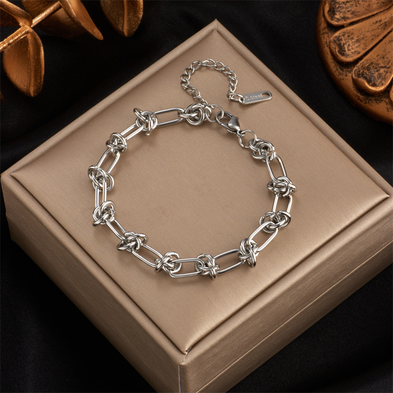 European and American style gold-plated titanium steel bracelet necklace heavy metal trendy hip-hop punk wicker chain jewelry set
