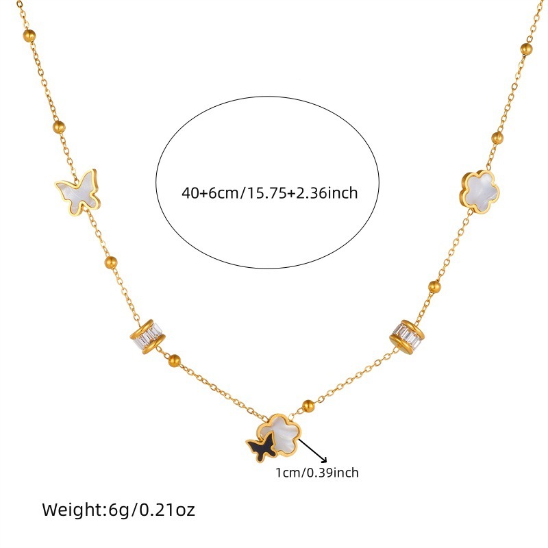 Niche Fashion Retro Style Non-fading Gold Plated Flower and Butterfly Accessories Chain Stainless Steel Bracelet Earring Necklace Set
