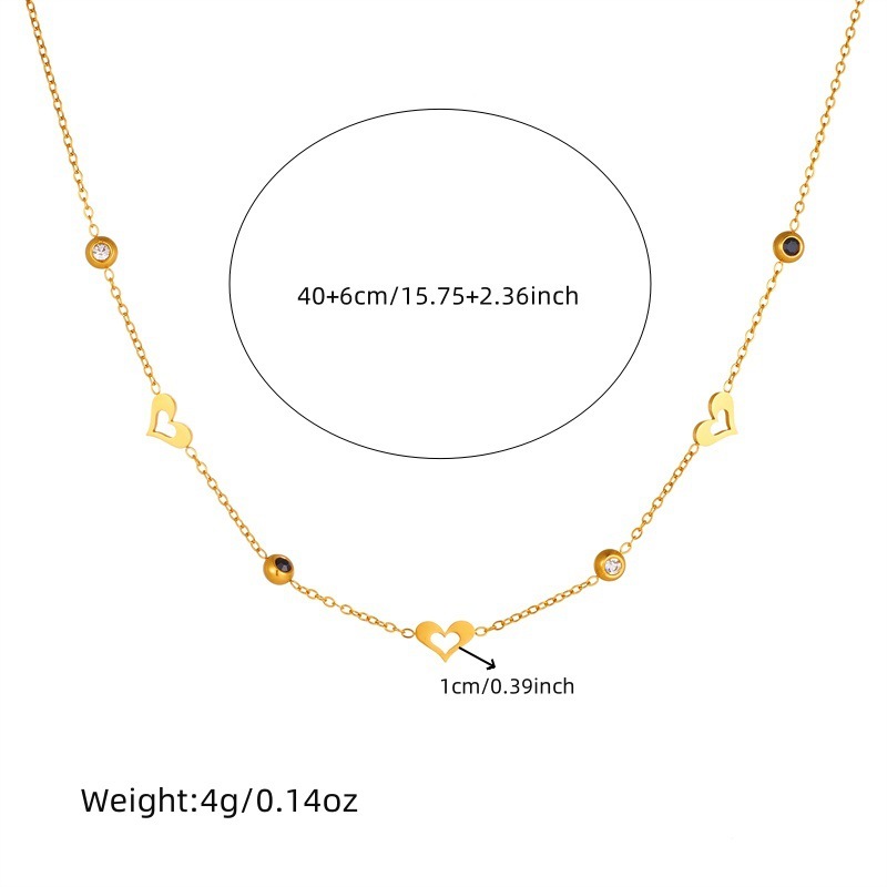 European and American cross-border fashion simple exquisite versatile diamond-encrusted heart pendant chain stainless steel jewelry necklace