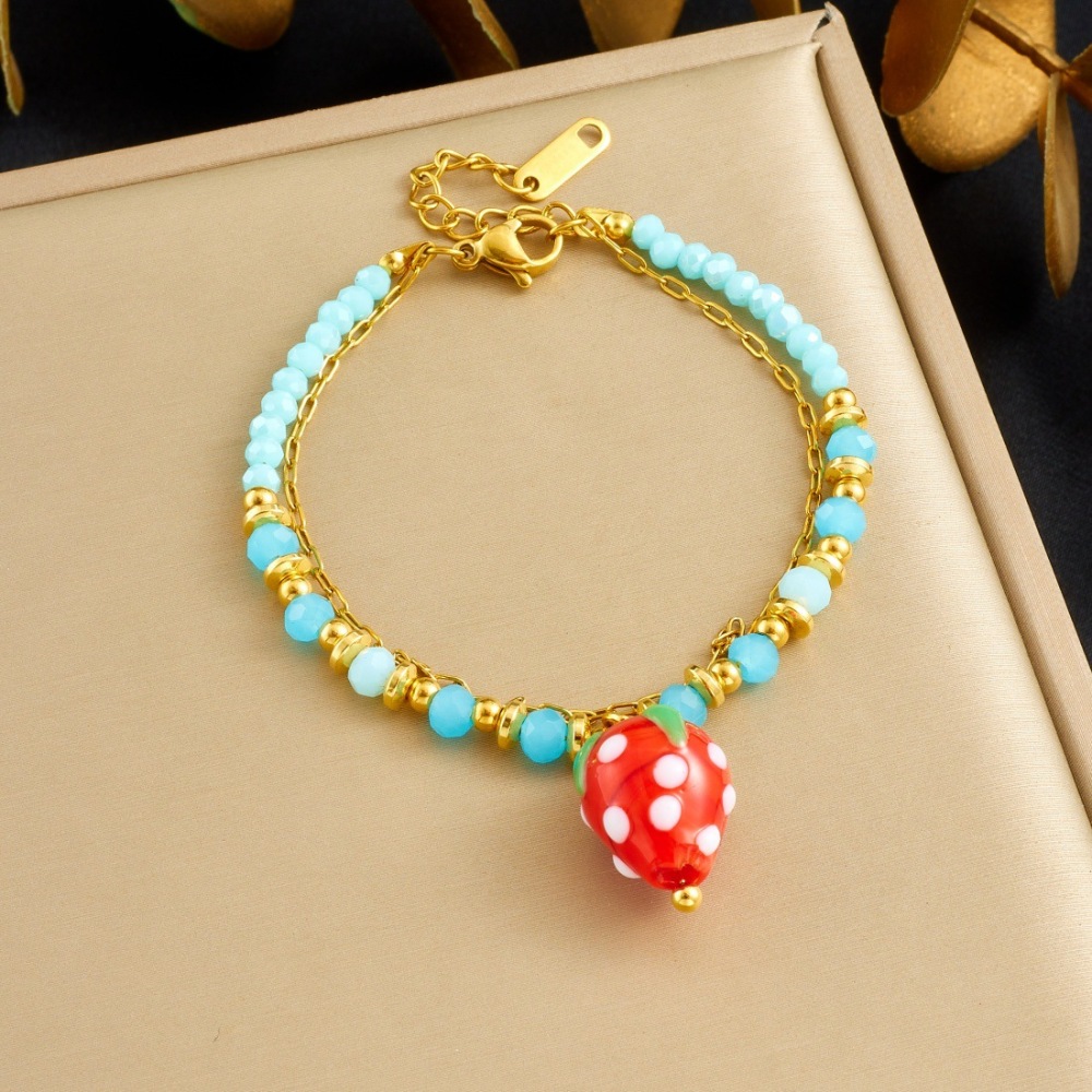 European and American cross-border colored plastic faceted beaded chain, rope chain, dripping oil, three-dimensional mushroom, strawberry, ladybug pendant bracelet