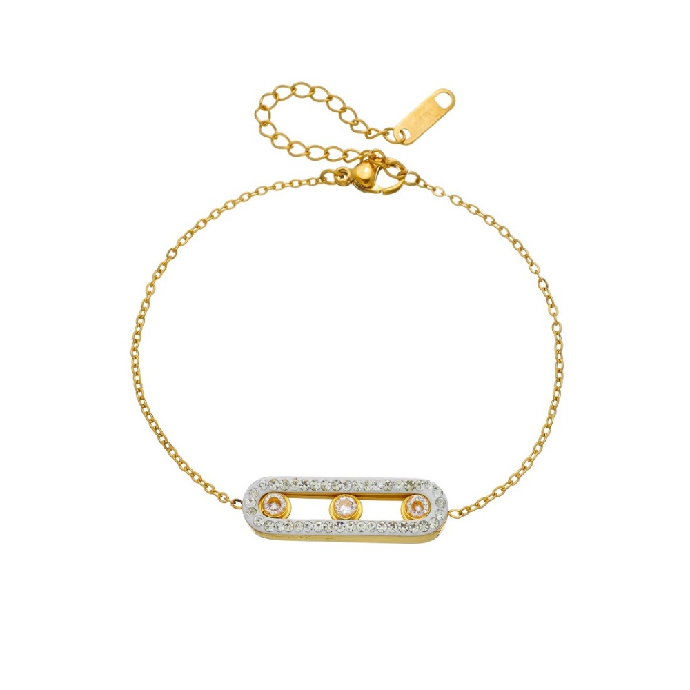 Cross-border niche design diamond-encrusted gold-plated long geometric full diamond pendant chain stainless steel minimalist bracelet