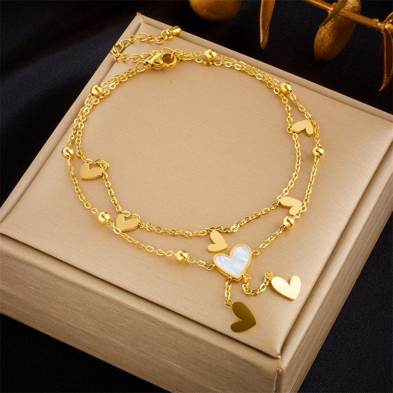 European and American style niche personalized versatile high-end chain tassel heart pendant titanium steel multi-layered anklet