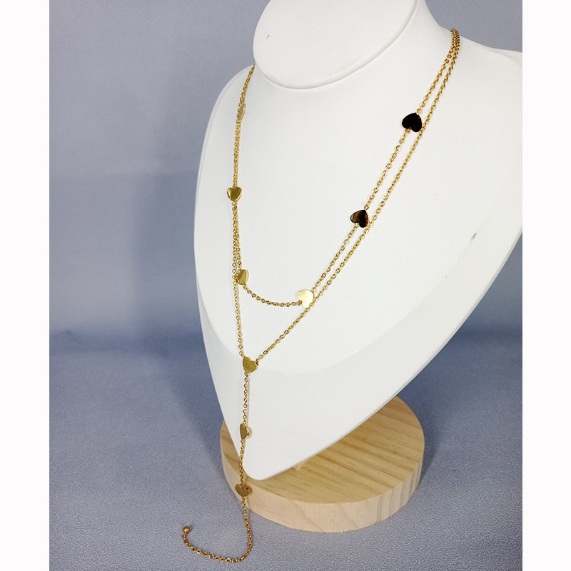 Korean style, minimalist, unique, creative, versatile, multi-layered long tassel heart chain titanium steel stackable necklace