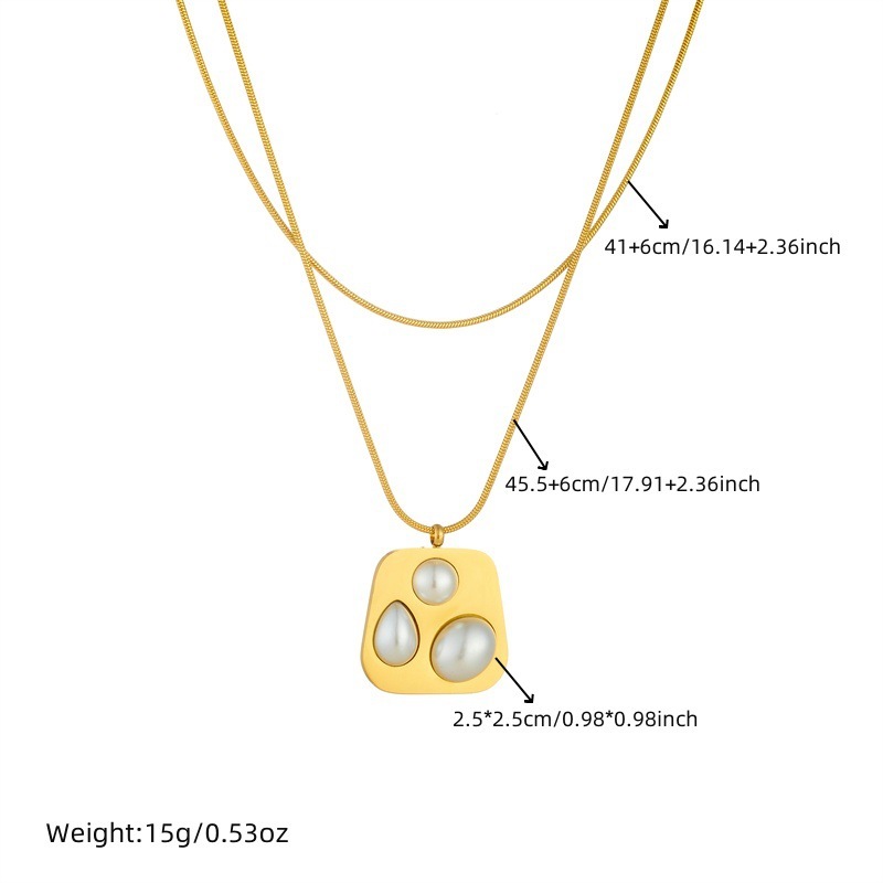 European and American style retro minimalist pearl irregular geometric pendant stainless steel gold-plated three-piece set