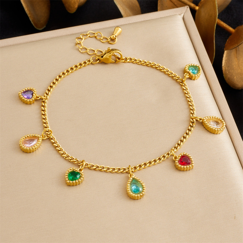 New cross-border minimalist and exquisite thin chain stainless steel bracelet with dripping lip, fruit, flower, and rhinestone accessories.