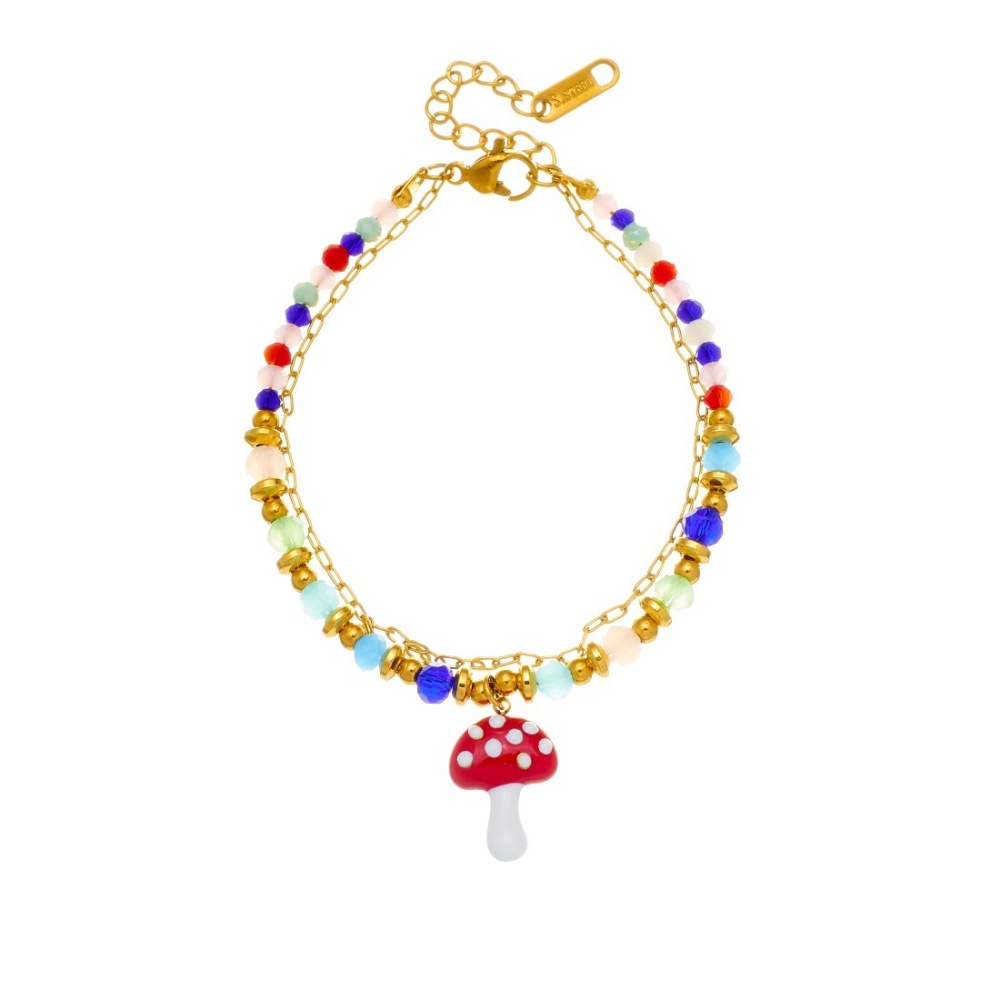 European and American cross-border colored plastic faceted beaded chain, rope chain, dripping oil, three-dimensional mushroom, strawberry, ladybug pendant bracelet