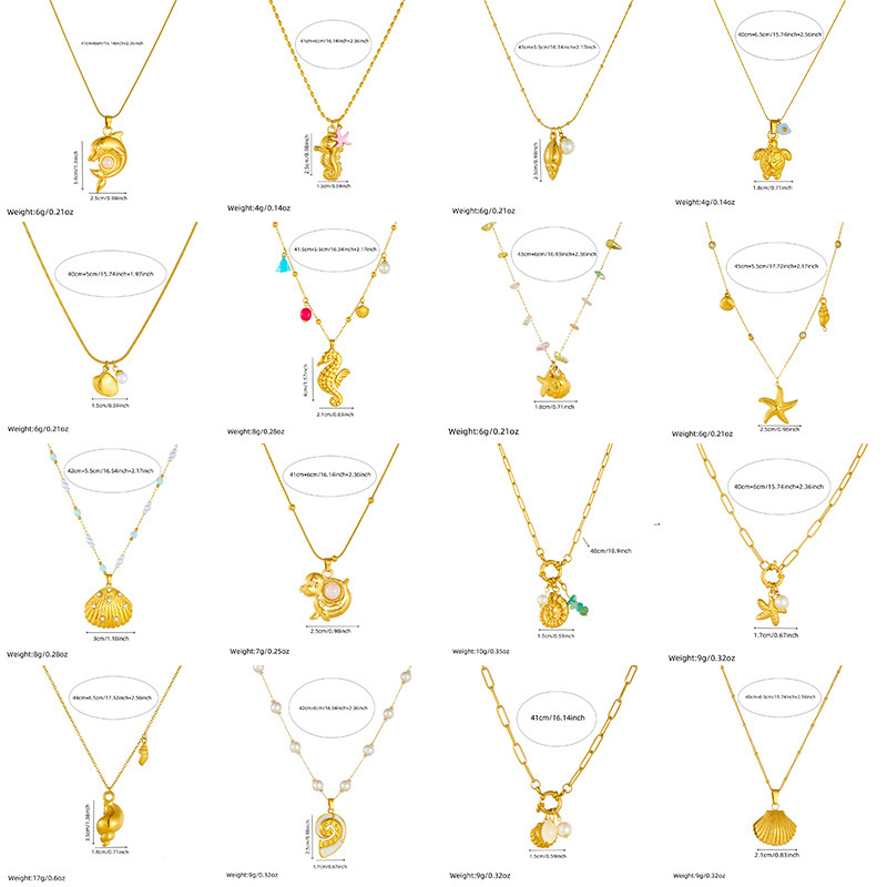 Cross-border fashion ocean series accessories pendant gold-plated stainless steel starfish shell multi-element dripping butterfly necklace