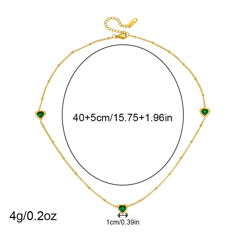 Cross-border fashion niche style elegant stainless steel bracelet and necklace set with green diamond heart-shaped accessories