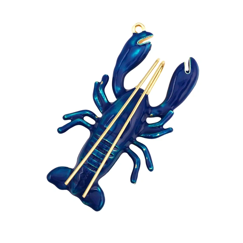 Jumbo Large Enamel Colourful Fish Lobster Shell Pendant,18K Real Gold Silver Plated Zircon Jewelry Finding Supplies R01
