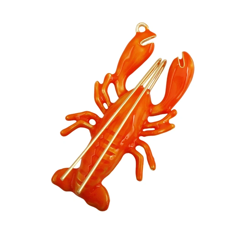 Jumbo Large Enamel Colourful Fish Lobster Shell Pendant,18K Real Gold Silver Plated Zircon Jewelry Finding Supplies R01