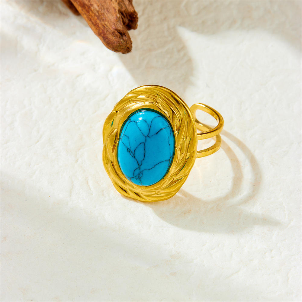 European and American cross-border French retro design twisted oval blue turquoise accessory ring earring necklace set