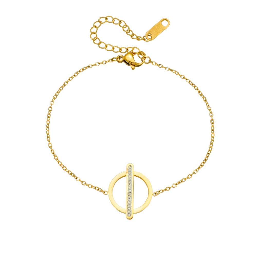 Cross-border fashion minimalist diamond-encrusted long round geometric gold-plated accessory pendant chain stainless steel versatile bracelet