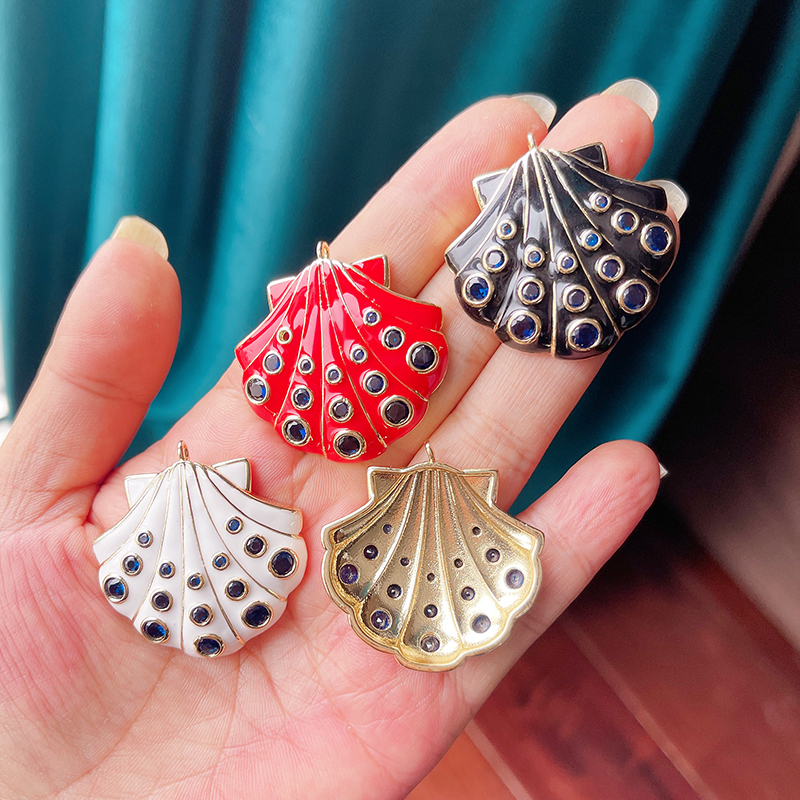 Jumbo Large Enamel Colourful Fish Lobster Shell Pendant,18K Real Gold Silver Plated Zircon Jewelry Finding Supplies R01