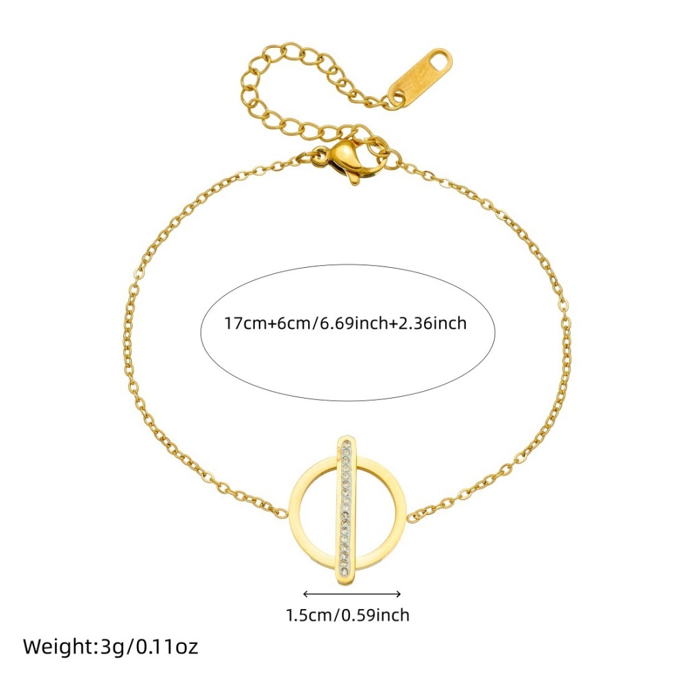 Cross-border fashion minimalist diamond-encrusted long round geometric gold-plated accessory pendant chain stainless steel versatile bracelet