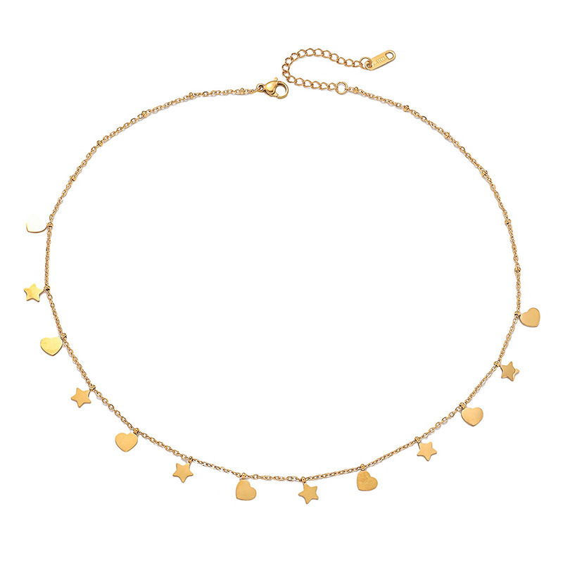 Korean style, fashionable, simple, versatile stainless steel polished heart and star accessory chain pendant necklace for commuting and everyday wear.