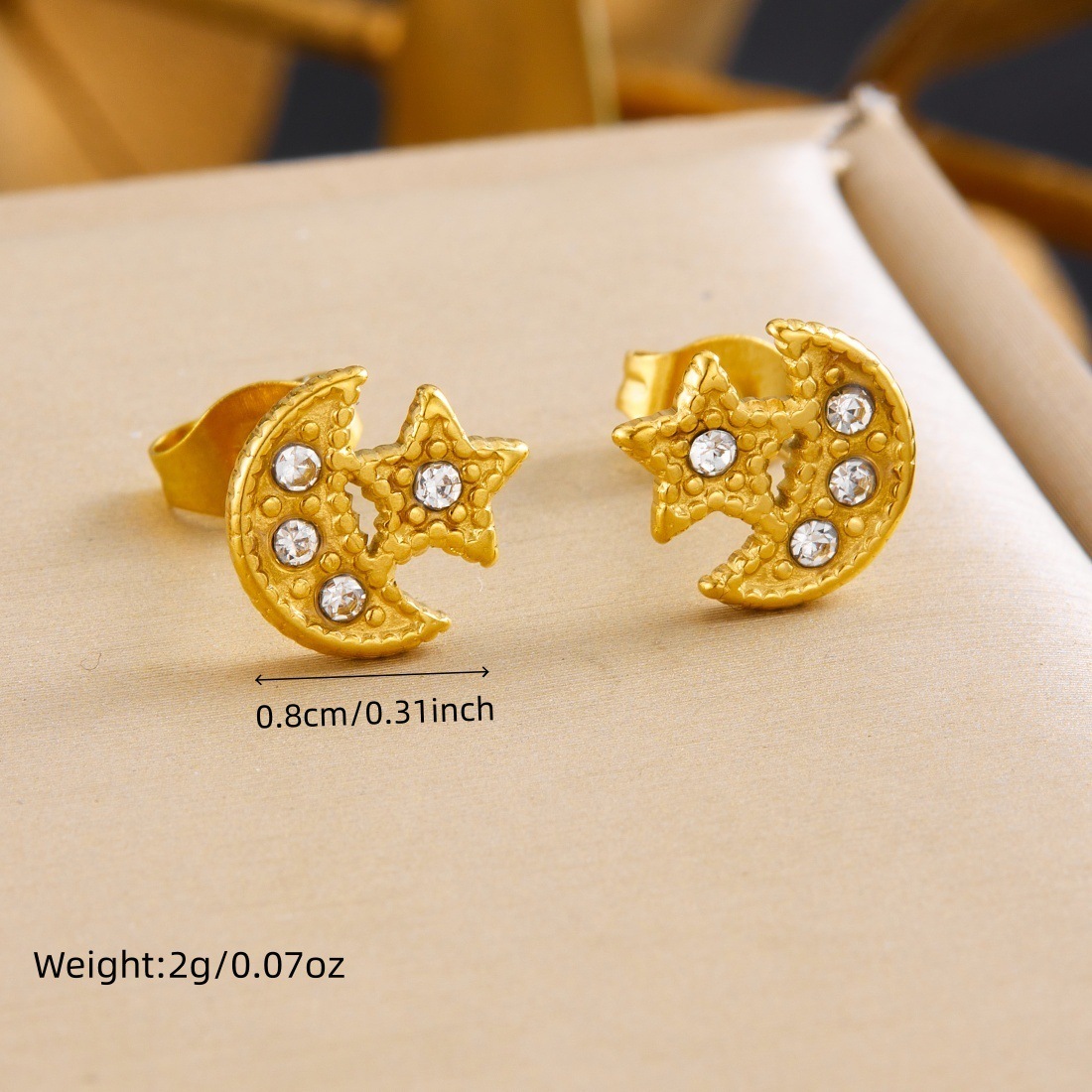 Cross-border fashion minimalist exquisite star and moon diamond pendant accessory gold-plated stainless steel jewelry set