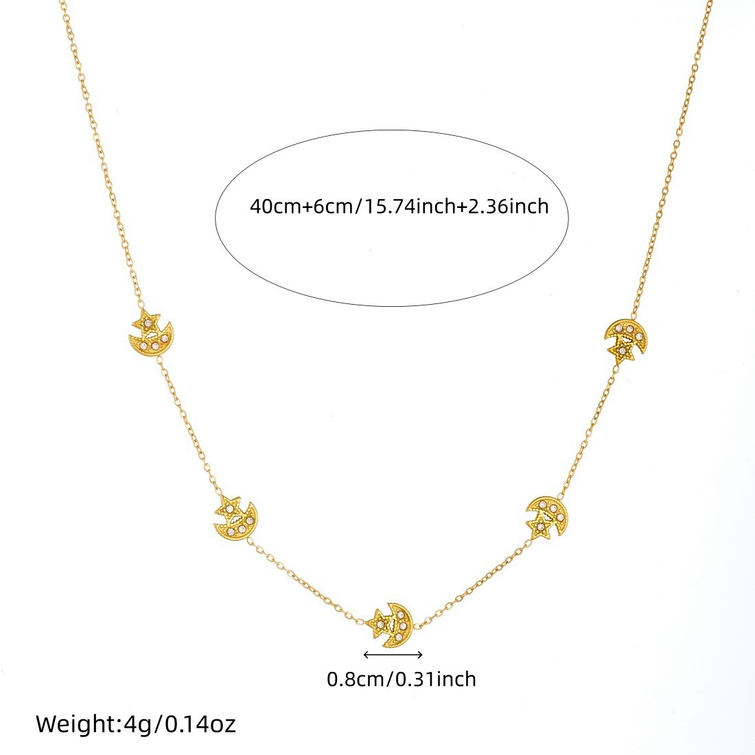 Cross-border fashion minimalist exquisite star and moon diamond pendant accessory gold-plated stainless steel jewelry set