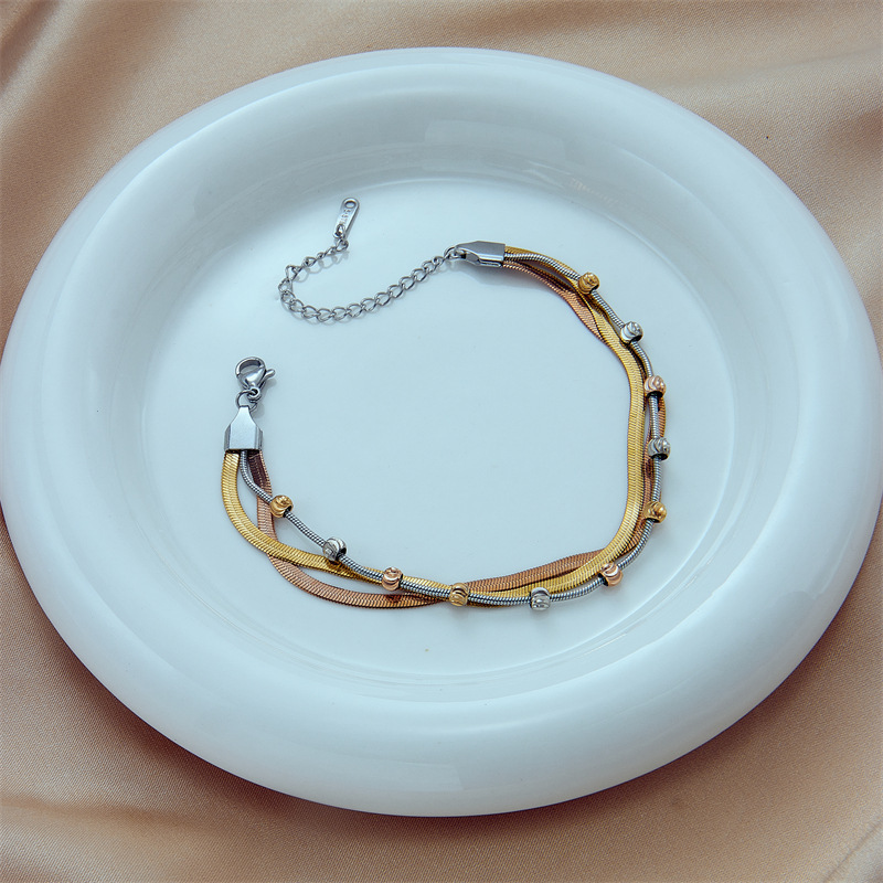 European and American cross-border fashion retro multi-layered titanium steel color-blocked chain punk heavy-duty hip-hop accessory bracelet