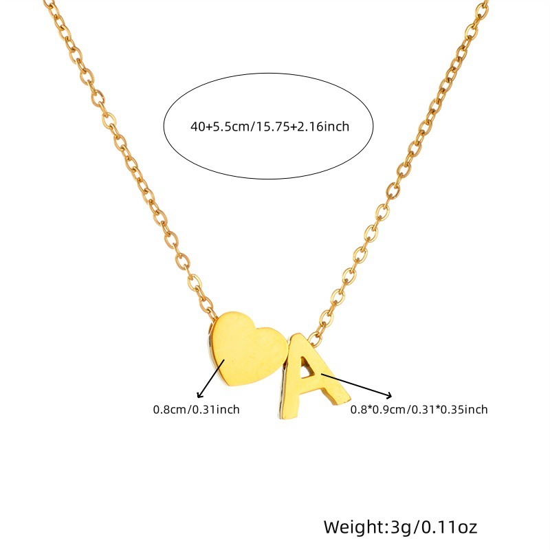 Korean Style Fashionable Smooth 3D Letter A Heart Pendant Stainless Steel Simple Jewelry Necklace and Bracelet Set