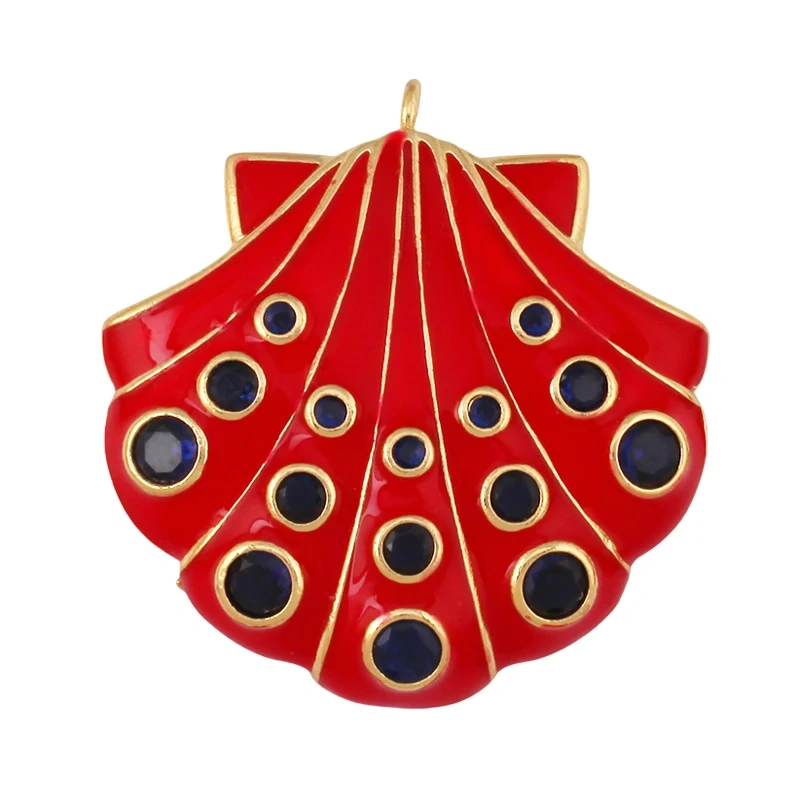 Jumbo Large Enamel Colourful Fish Lobster Shell Pendant,18K Real Gold Silver Plated Zircon Jewelry Finding Supplies R01