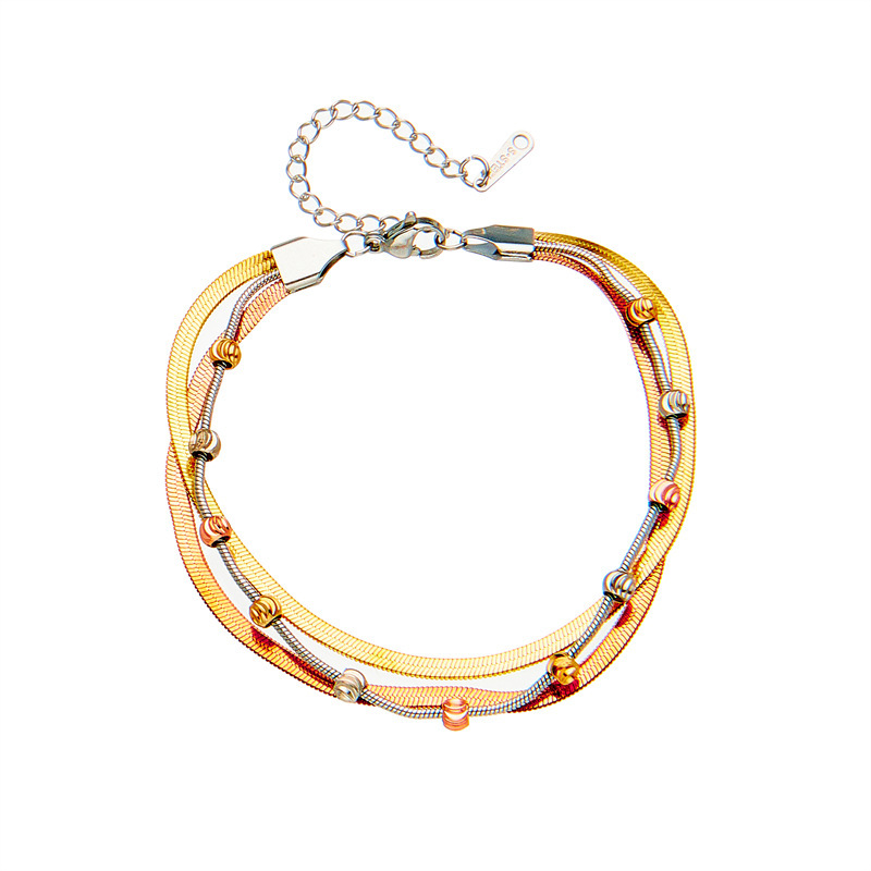 European and American cross-border fashion retro multi-layered titanium steel color-blocked chain punk heavy-duty hip-hop accessory bracelet