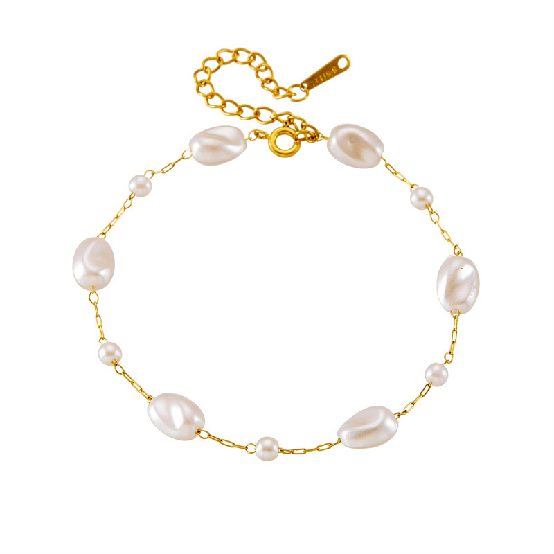 European and American style retro irregular pearl accessory chain stainless steel bracelet
