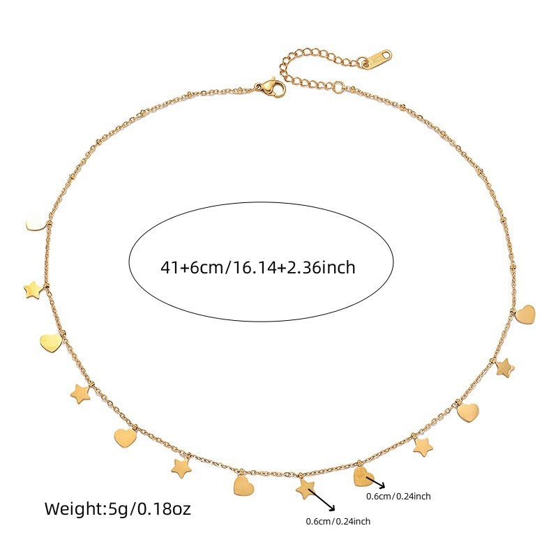 Korean style, fashionable, simple, versatile stainless steel polished heart and star accessory chain pendant necklace for commuting and everyday wear.