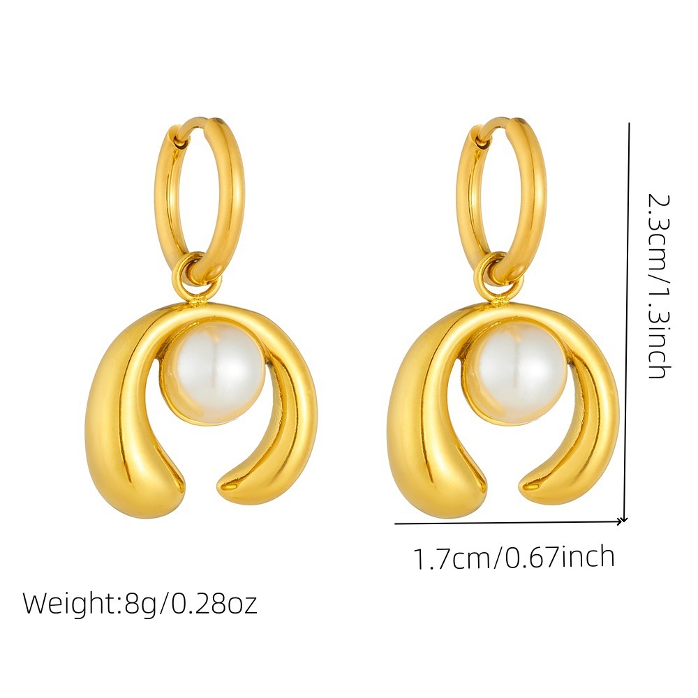 Stylish, elegant, versatile pearl horseshoe-shaped earrings, stainless steel women's earrings.