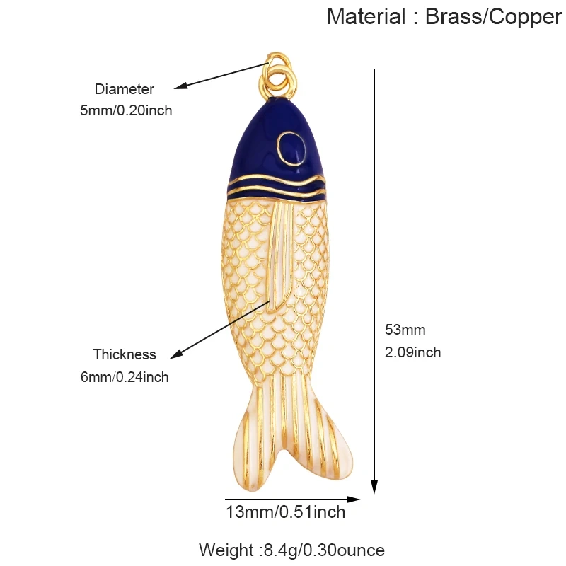 Jumbo Large Enamel Colourful Fish Lobster Shell Pendant,18K Real Gold Silver Plated Zircon Jewelry Finding Supplies R01