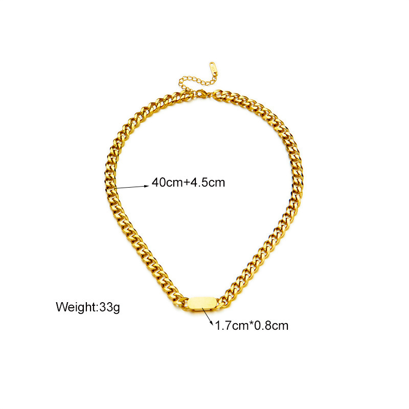 European and American style retro gold-plated stainless steel chain square accessory jewelry punk necklace