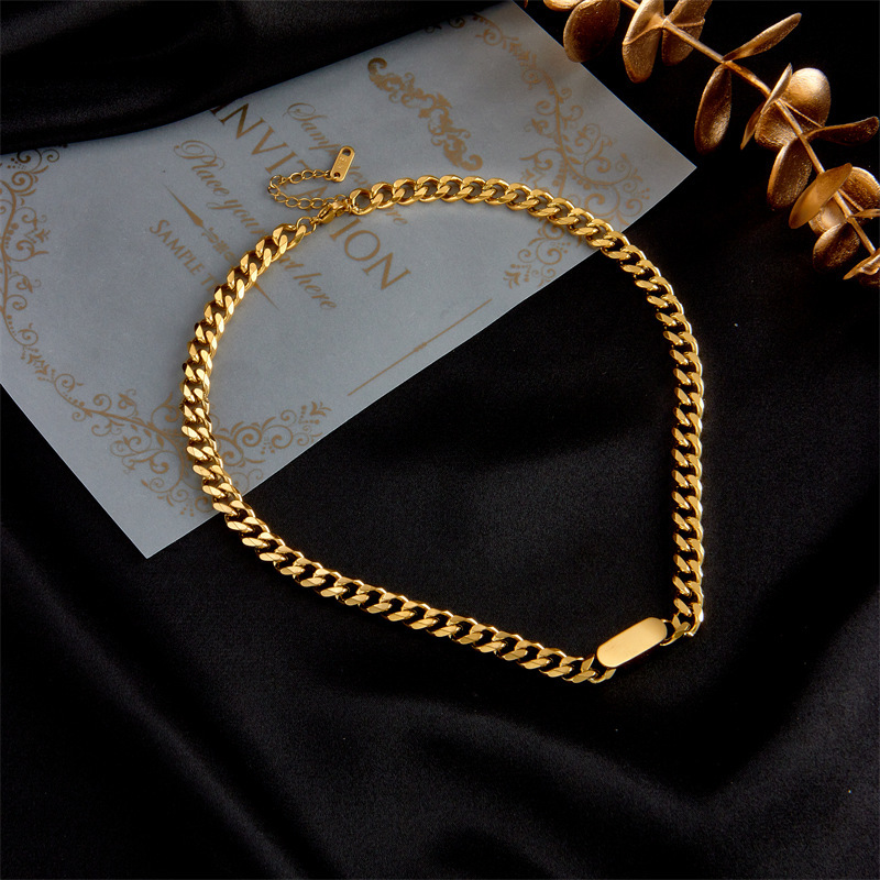 European and American style retro gold-plated stainless steel chain square accessory jewelry punk necklace