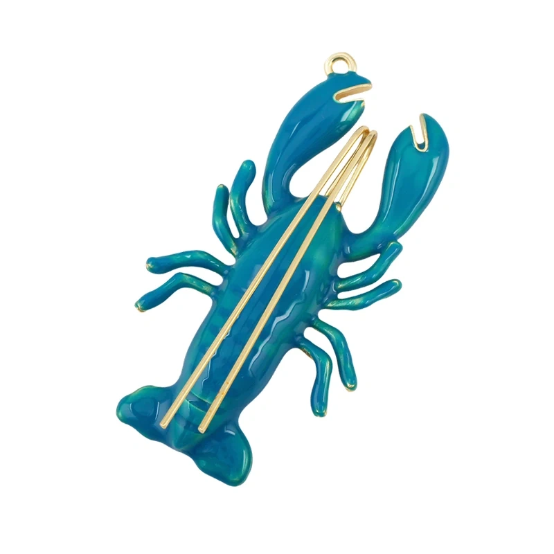 Jumbo Large Enamel Colourful Fish Lobster Shell Pendant,18K Real Gold Silver Plated Zircon Jewelry Finding Supplies R01