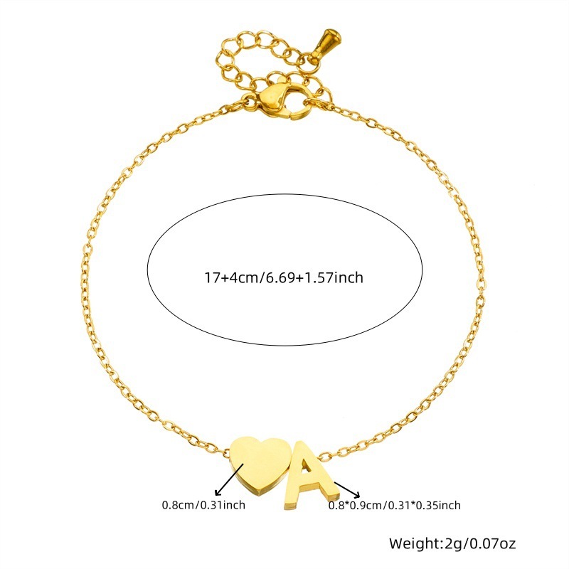 Korean Style Fashionable Smooth 3D Letter A Heart Pendant Stainless Steel Simple Jewelry Necklace and Bracelet Set