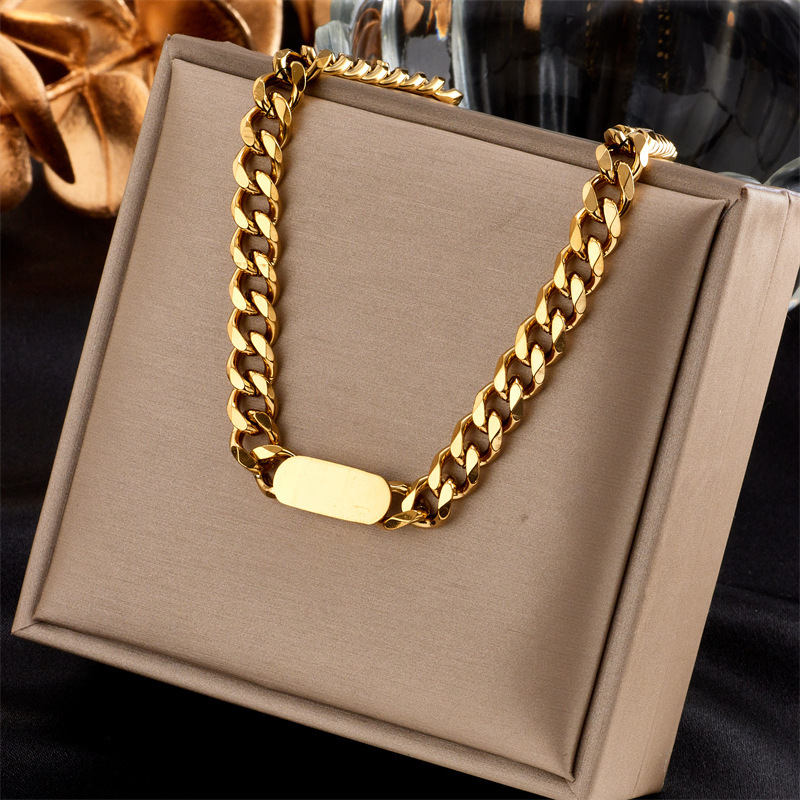 European and American style retro gold-plated stainless steel chain square accessory jewelry punk necklace