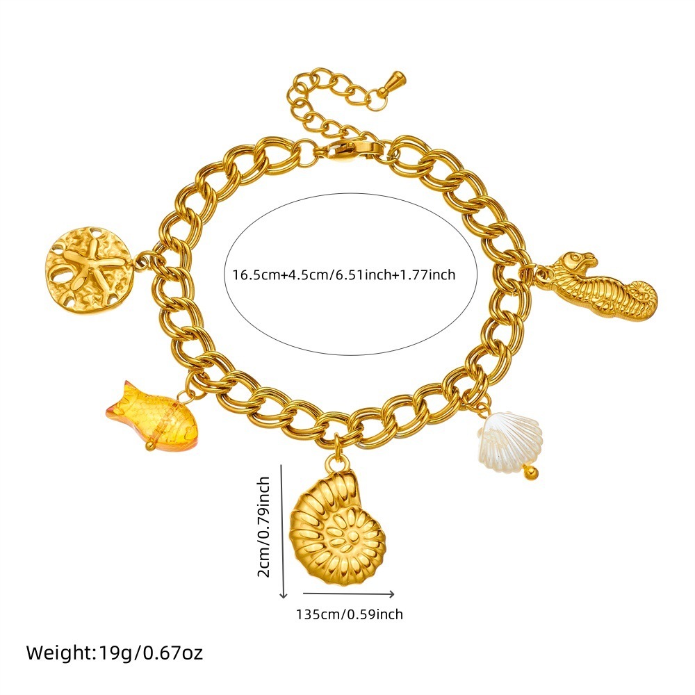 Niche Fashion Marine Life Accessories: Starfish, Conch, Seahorse, Goldfish Pendant, Stainless Steel Chain Bracelet
