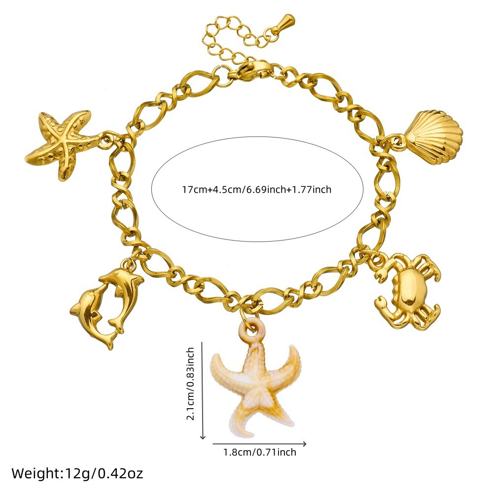 European and American cross-border stainless steel beach starfish dolphin crab scallop pendant accessories chunky chain unisex bracelet