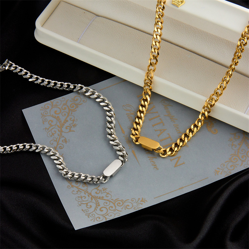 European and American style retro gold-plated stainless steel chain square accessory jewelry punk necklace