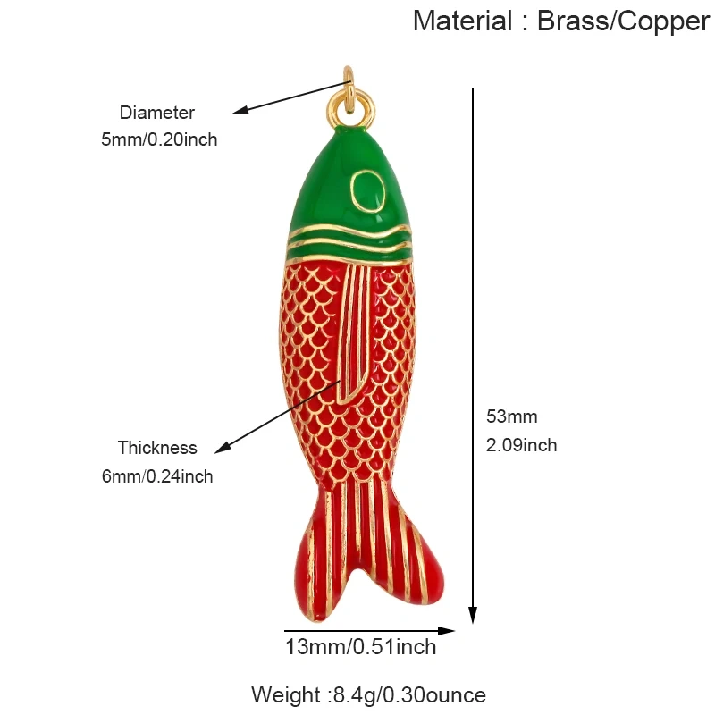 Jumbo Large Enamel Colourful Fish Lobster Shell Pendant,18K Real Gold Silver Plated Zircon Jewelry Finding Supplies R01