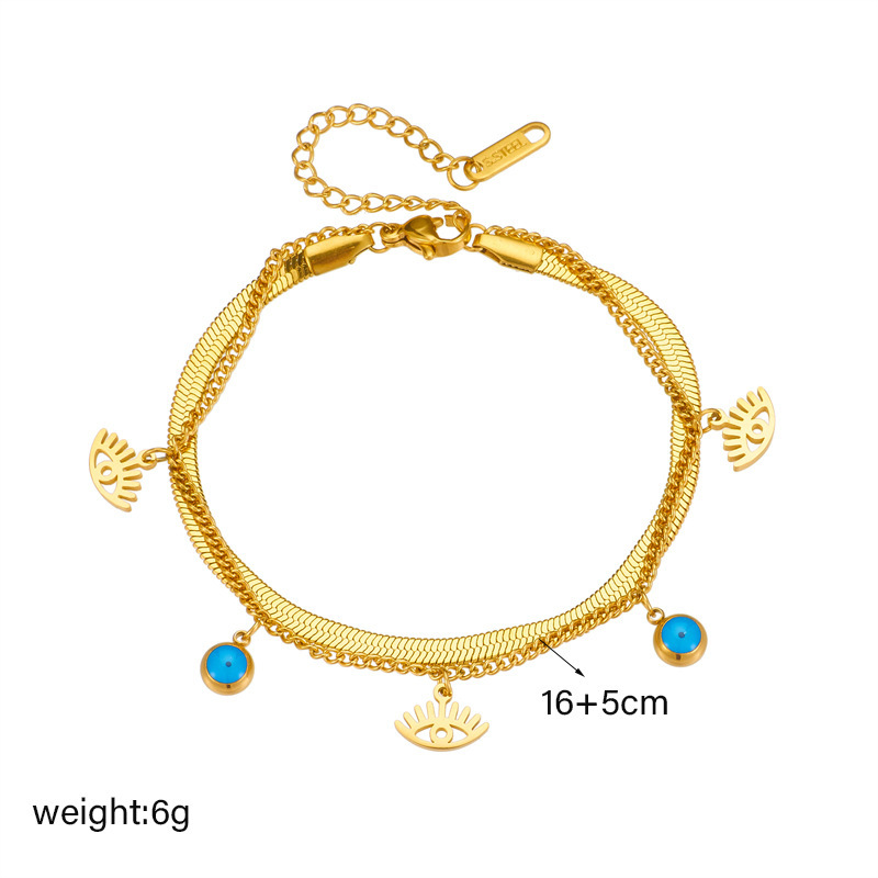 European and American style niche retro high-end double-layered diamond-encrusted round blue eye star lightning pendant bracelet