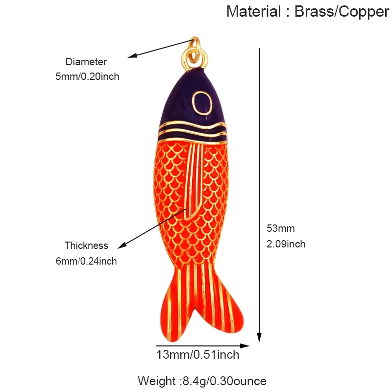 Jumbo Large Enamel Colourful Fish Lobster Shell Pendant,18K Real Gold Silver Plated Zircon Jewelry Finding Supplies R01