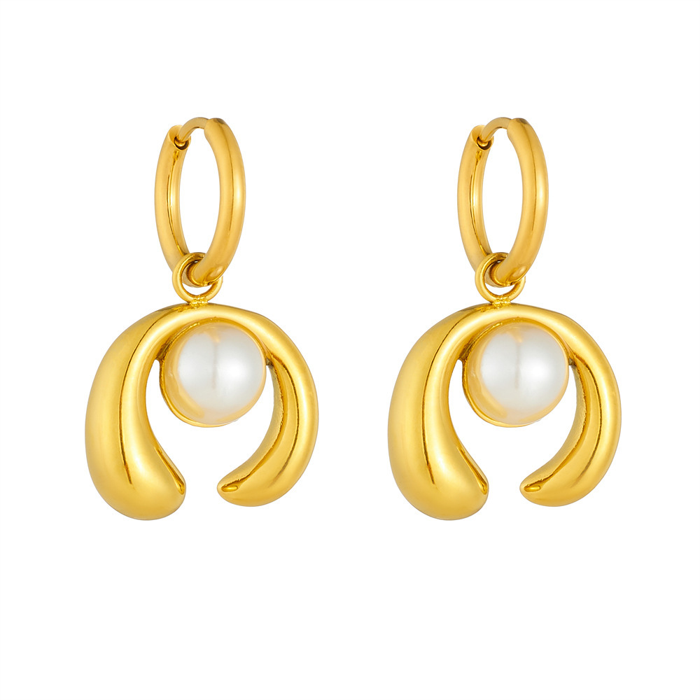 Stylish, elegant, versatile pearl horseshoe-shaped earrings, stainless steel women's earrings.