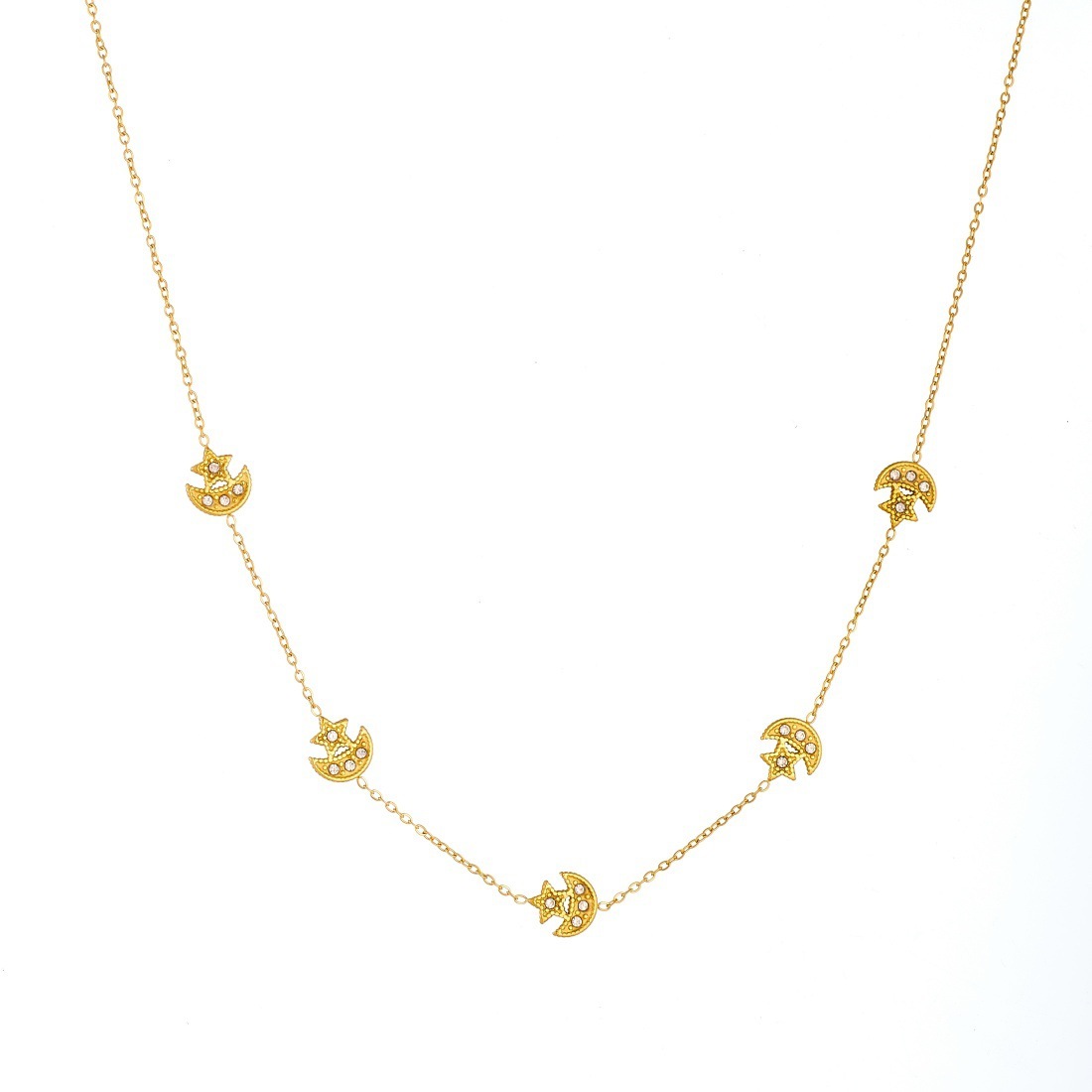 Cross-border fashion minimalist exquisite star and moon diamond pendant accessory gold-plated stainless steel jewelry set